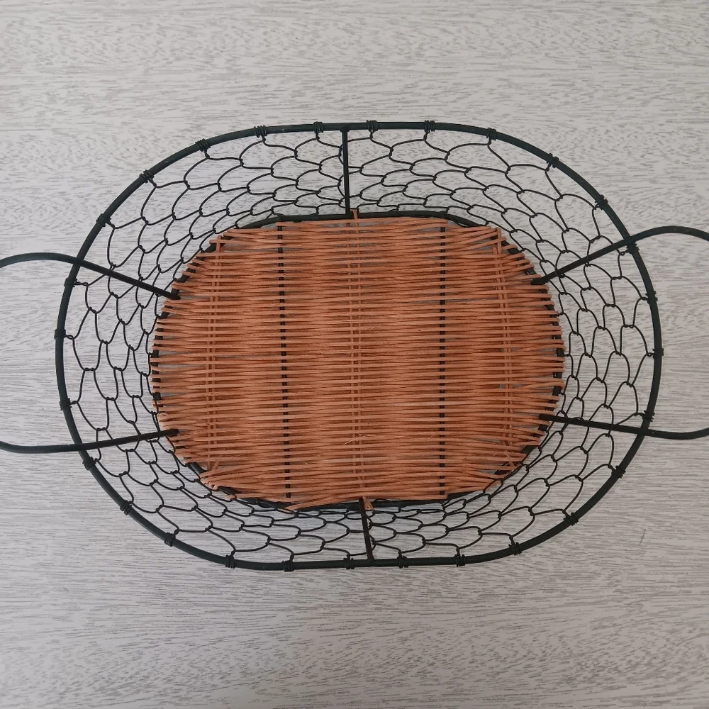 Oval Woven Wicker & Metal Wire Mesh Basket with Side Handles